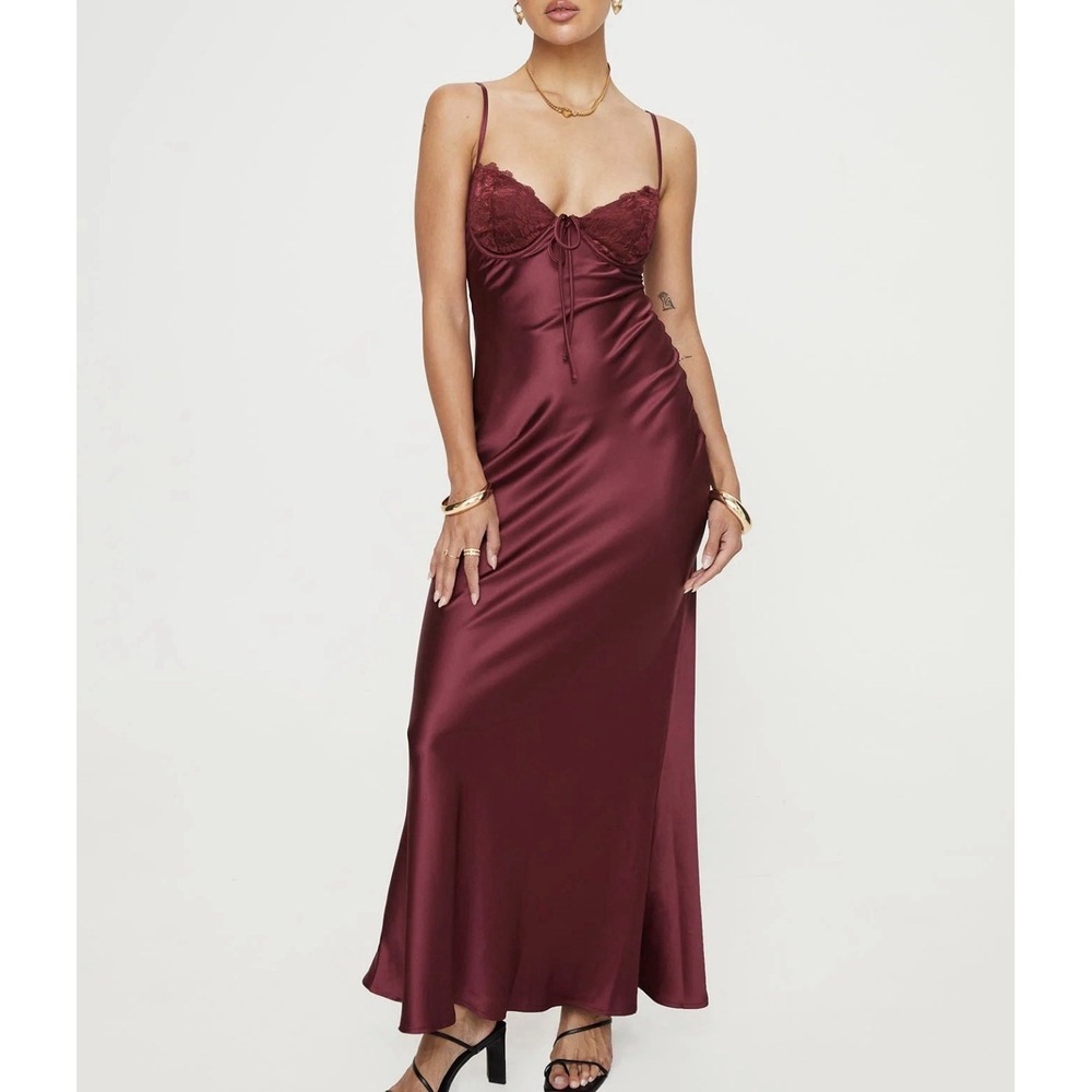 Princess Polly Fayden Bias Cut Burgundy Satin Slip Dress Us 4 Prom Wedding Guest